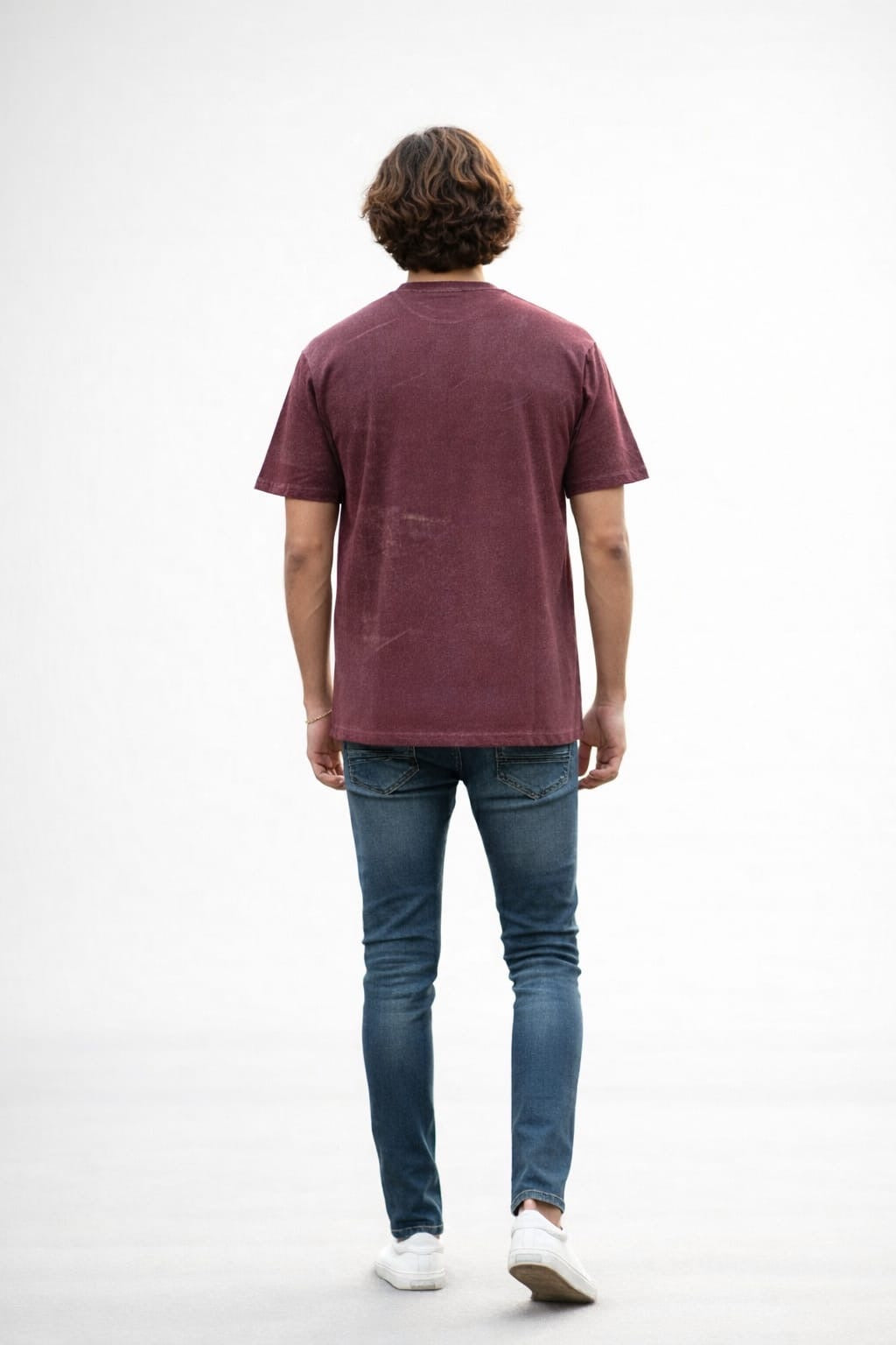 Men’s Burgundy Acid Wash Oversized Graphic T-Shirt