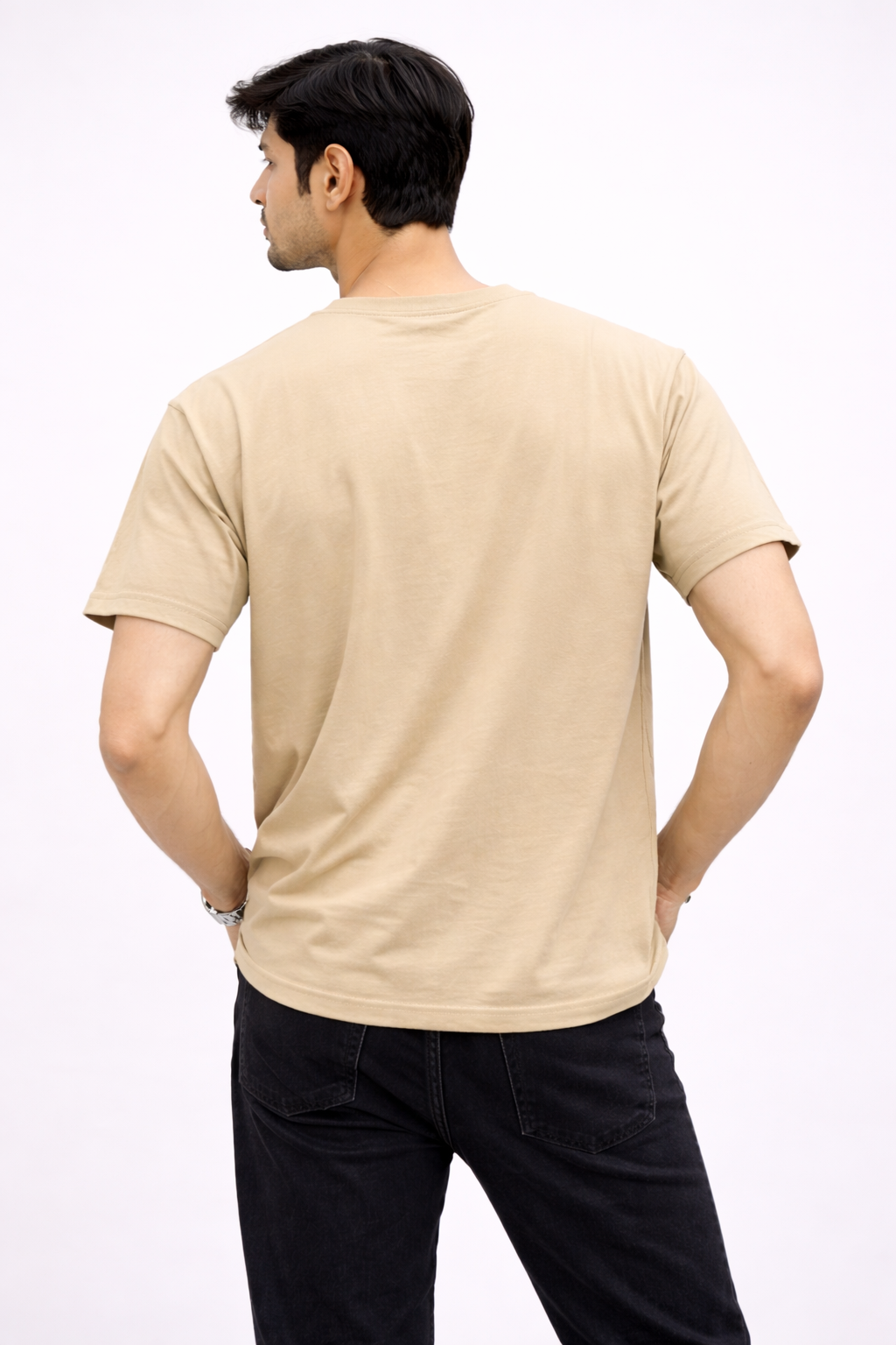 Vengeance Mode Typography T-Shirt – Bold Chest Print (Beige/Tan)