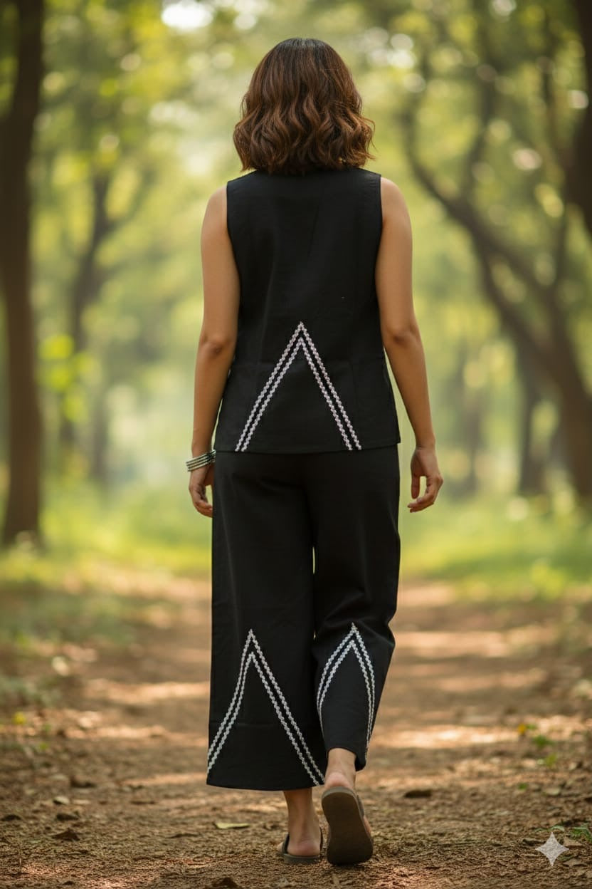 Midnight Black Sleeveless Embroidered Co-ord Set