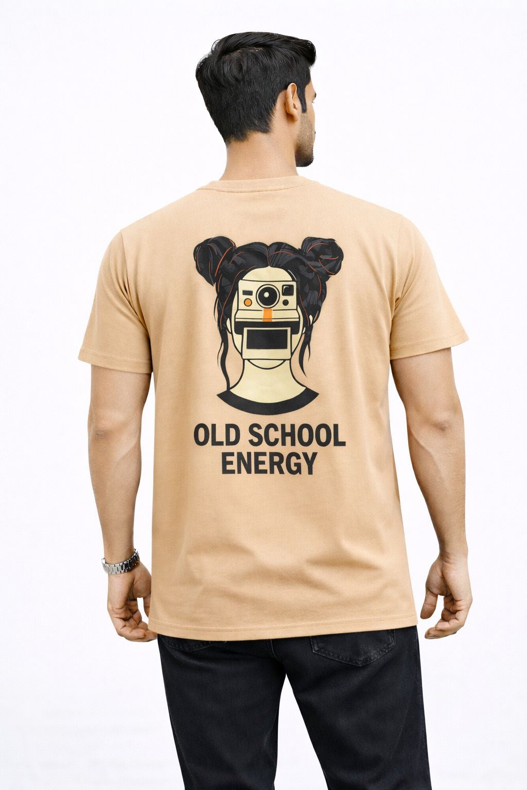Beige Oversized Graphic T-Shirt – Old School Energy