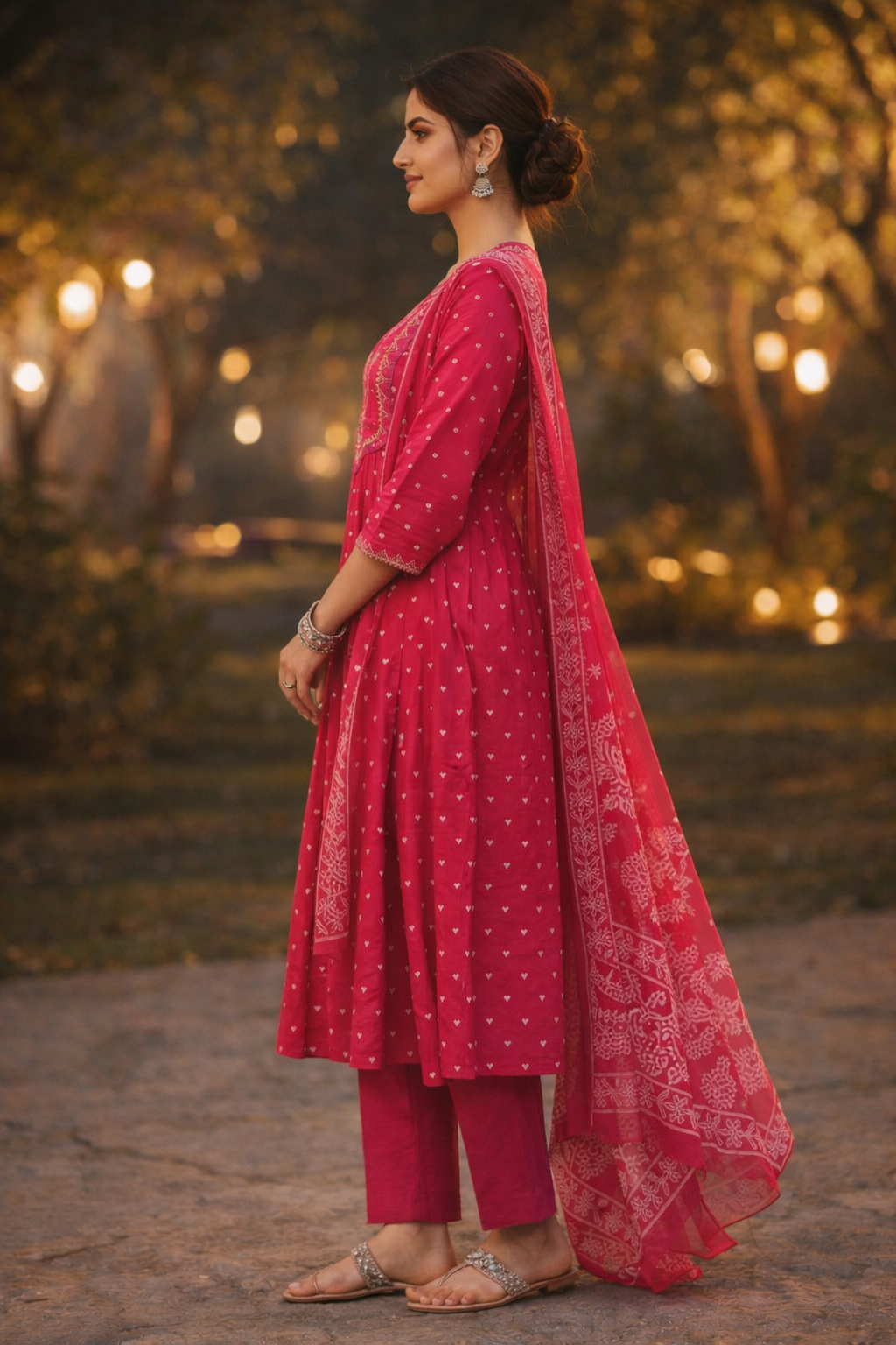 Rani Pink Embroidered Kurta Set with Elegant Dupatta