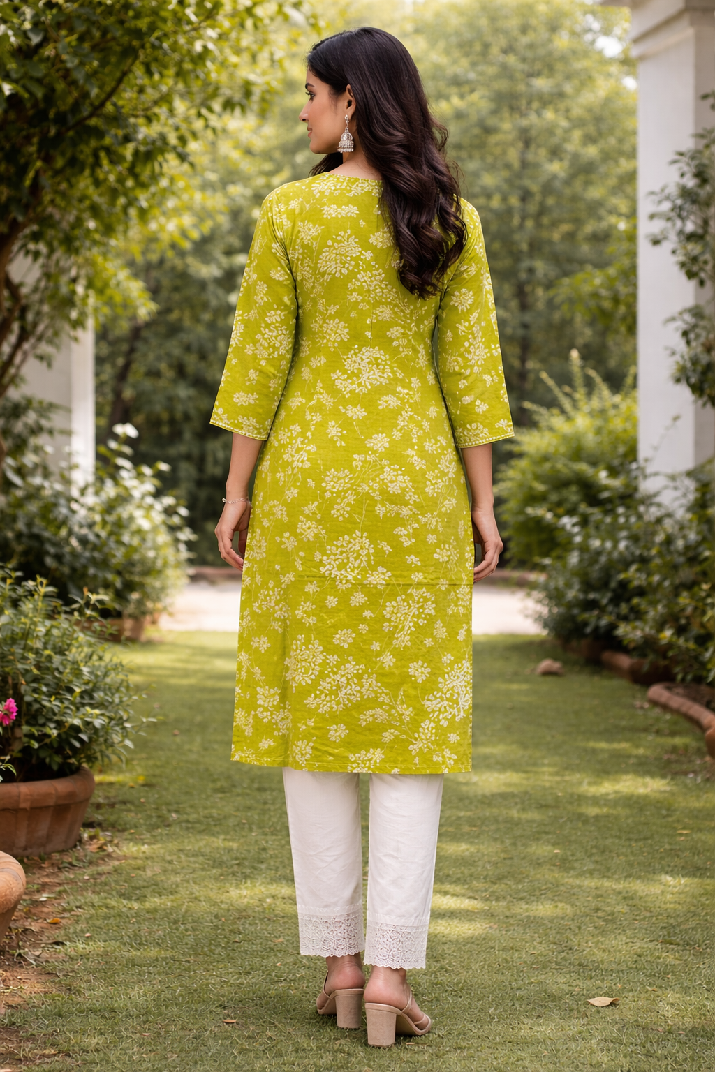 Lime Green Bloom Chikankari Kurta Set
