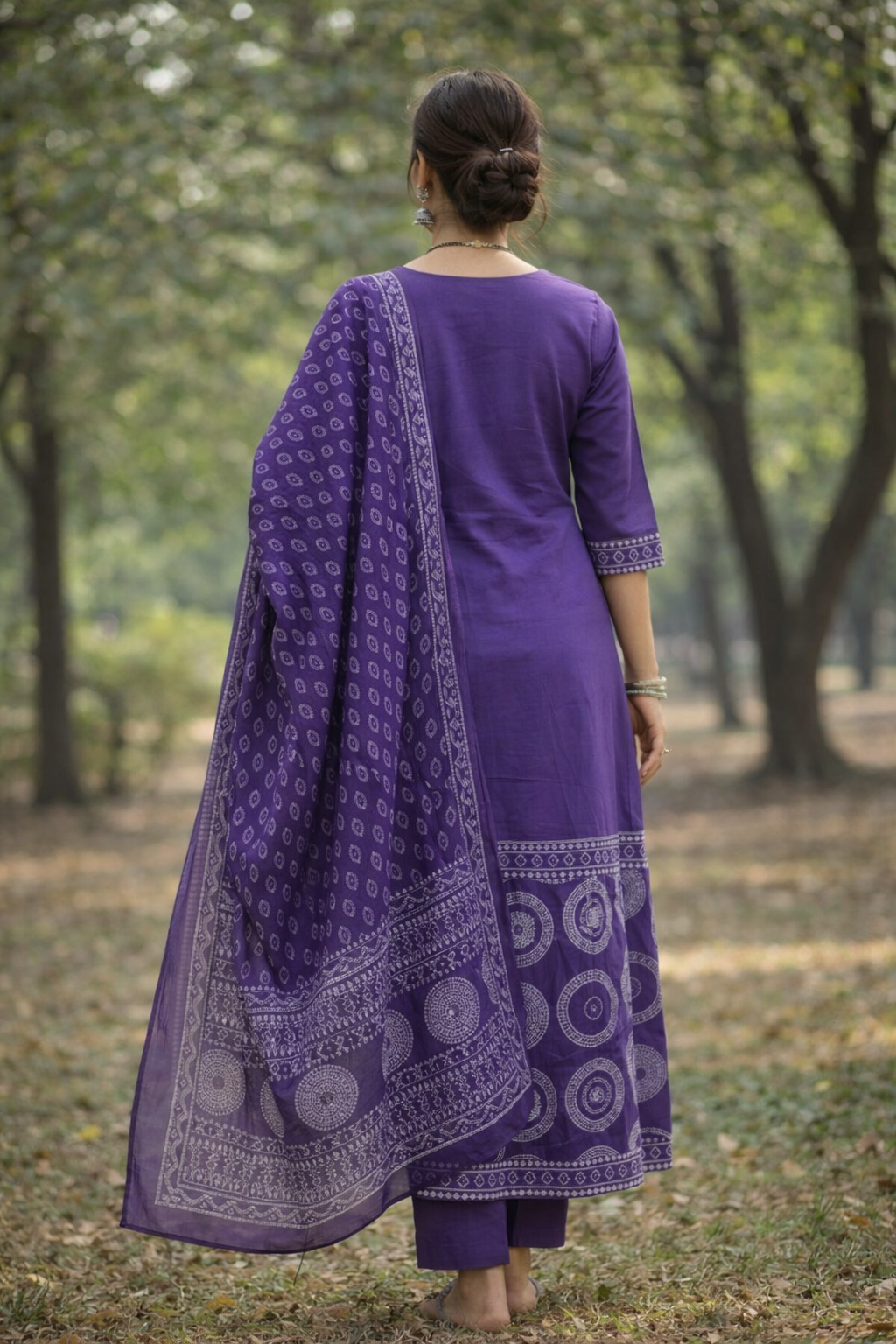 Royal Purple Printed Kurta Set with Ethnic Dupatta
