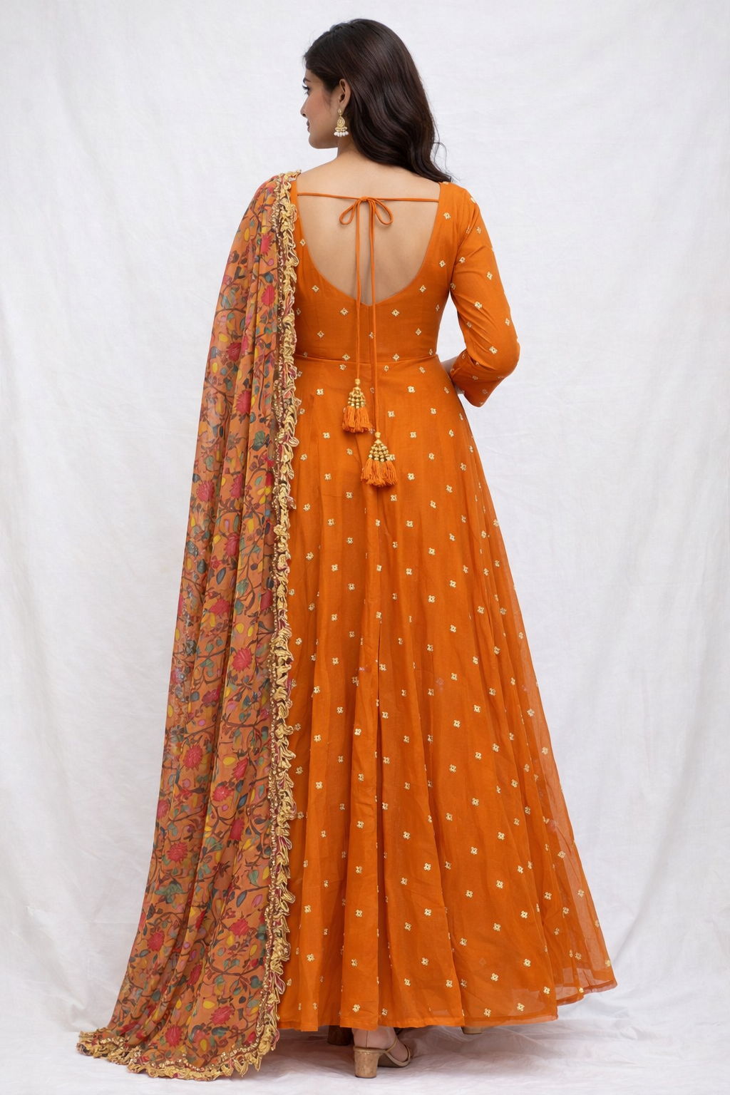 Amber Marigold Embellished Anarkali Suit Set with Floral Printed Dupatta