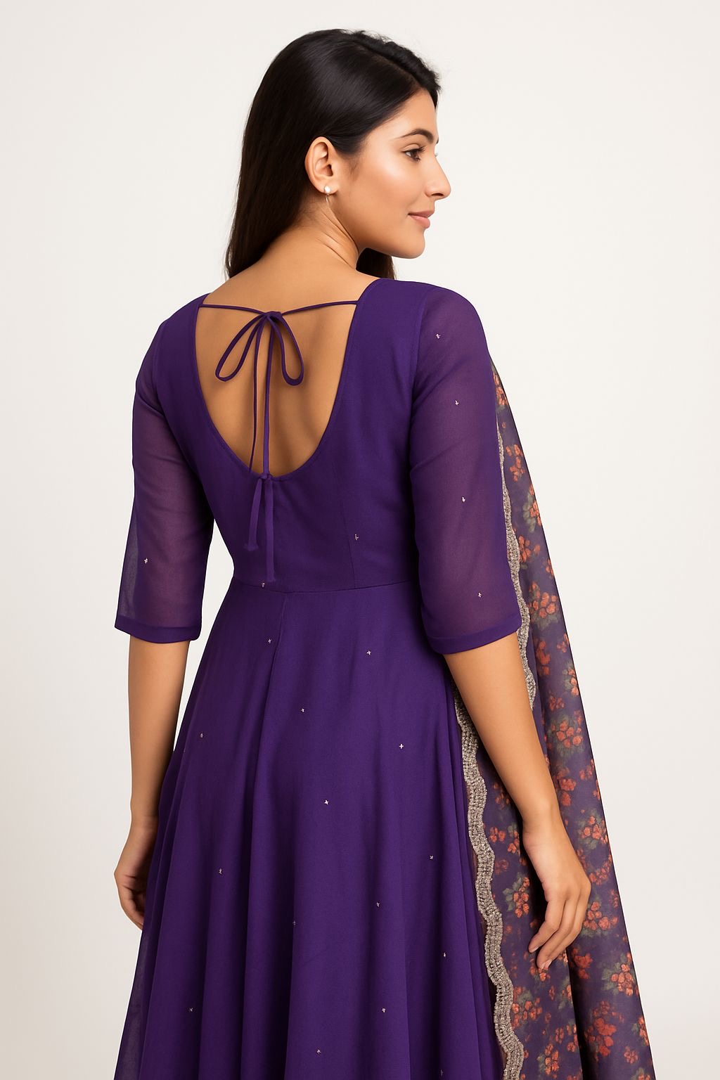 Royal Plum Anarkali Kurta Set with Printed Dupatta