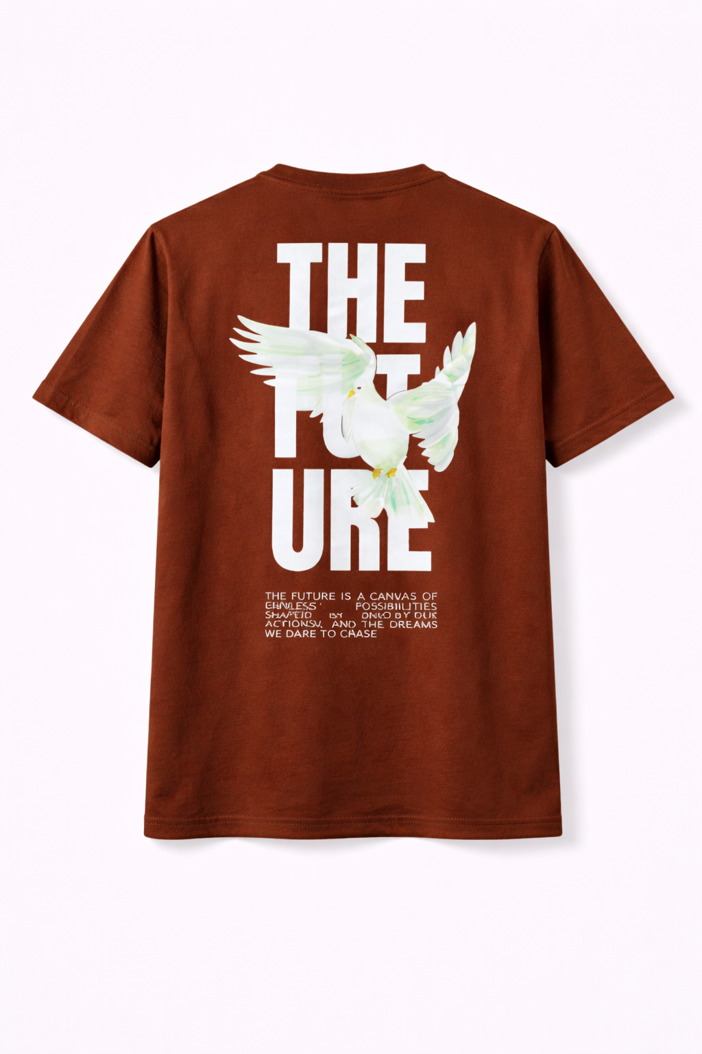 THE FUTURE” Graphic T-Shirt with Flying Dove Print – (Brown)