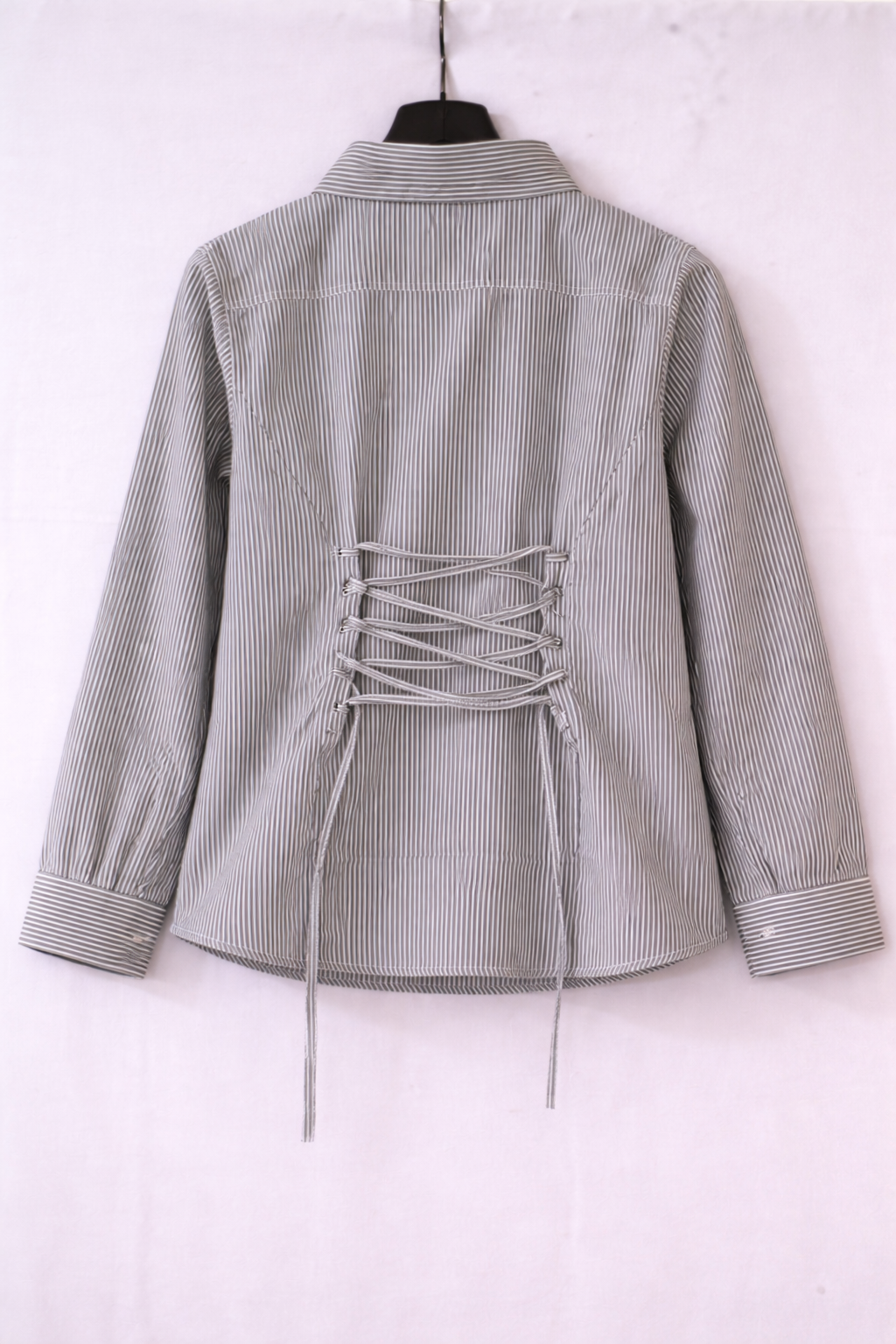 Women Grey Striped Corset Back Shirt