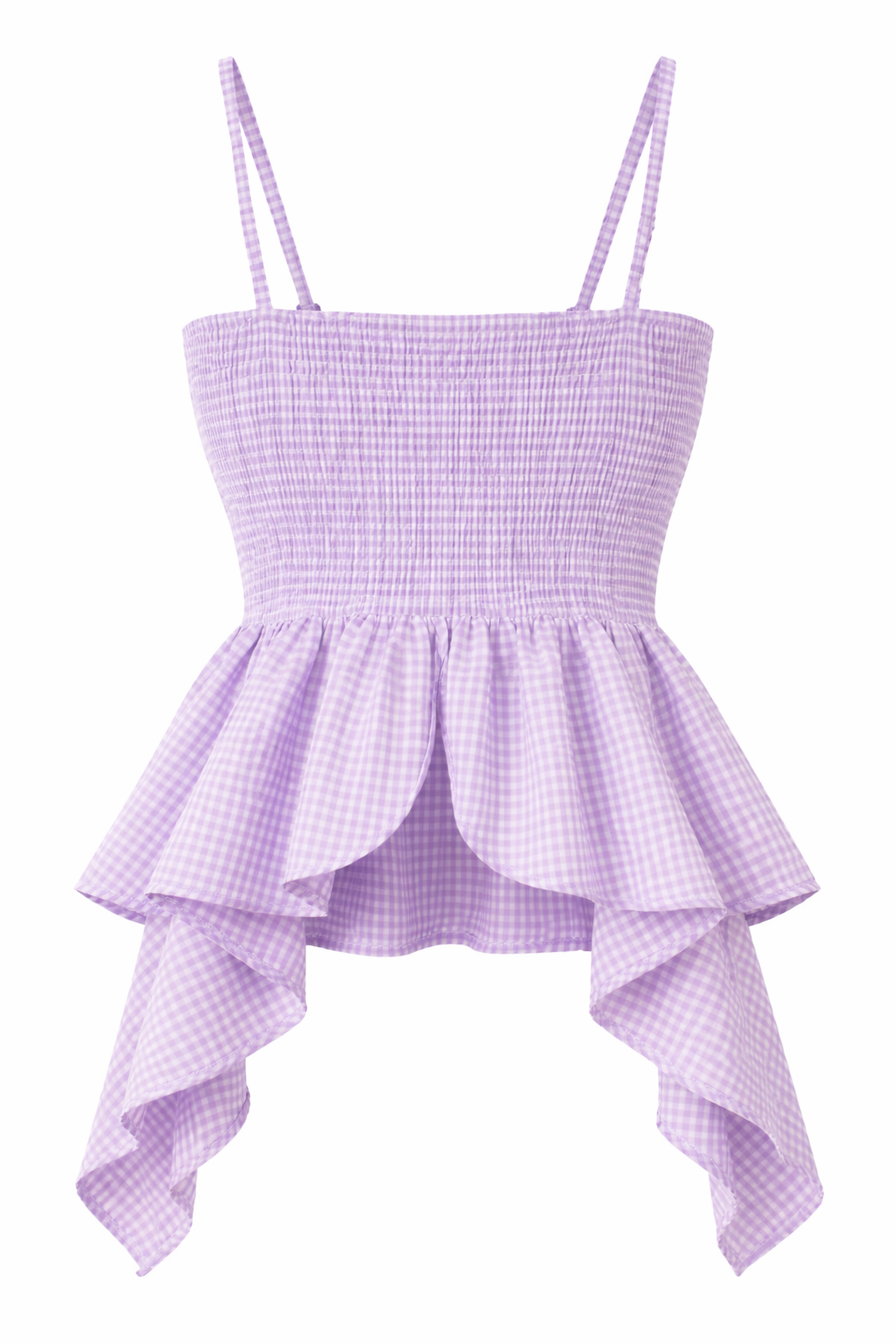 Women Lavender Gingham Knot Strap Peplum Top