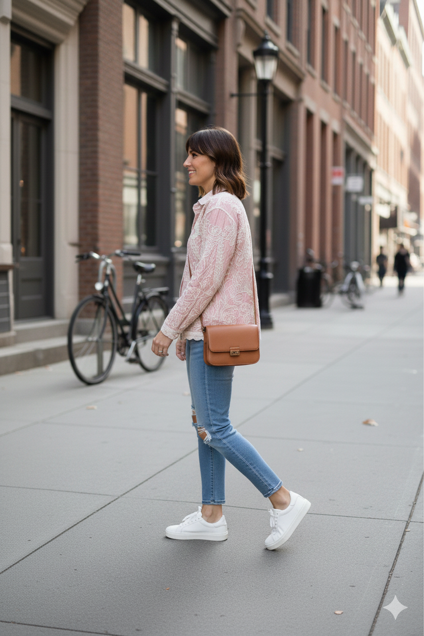 Blush Pink Floral Embroidered Cotton Jacket Top