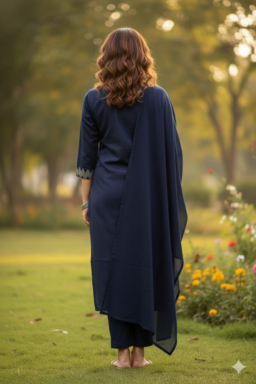 Midnight Indigo Handcrafted Kurta Set with Dupatta