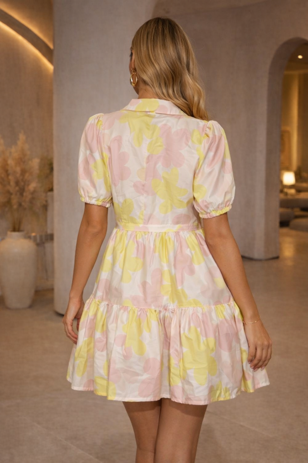 Pastel Bloom Shirt-Style A-Line Mini Dress