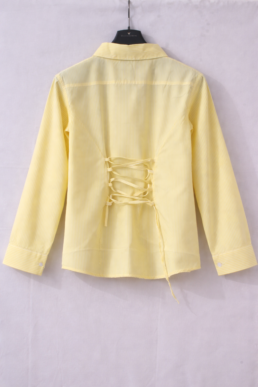 Women Yellow Striped Corset Back Shirt