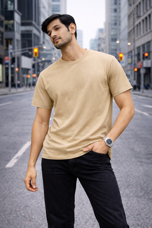 Believe in Yourself Motivational Graphic T-Shirt – Back Print (Beige/Tan)