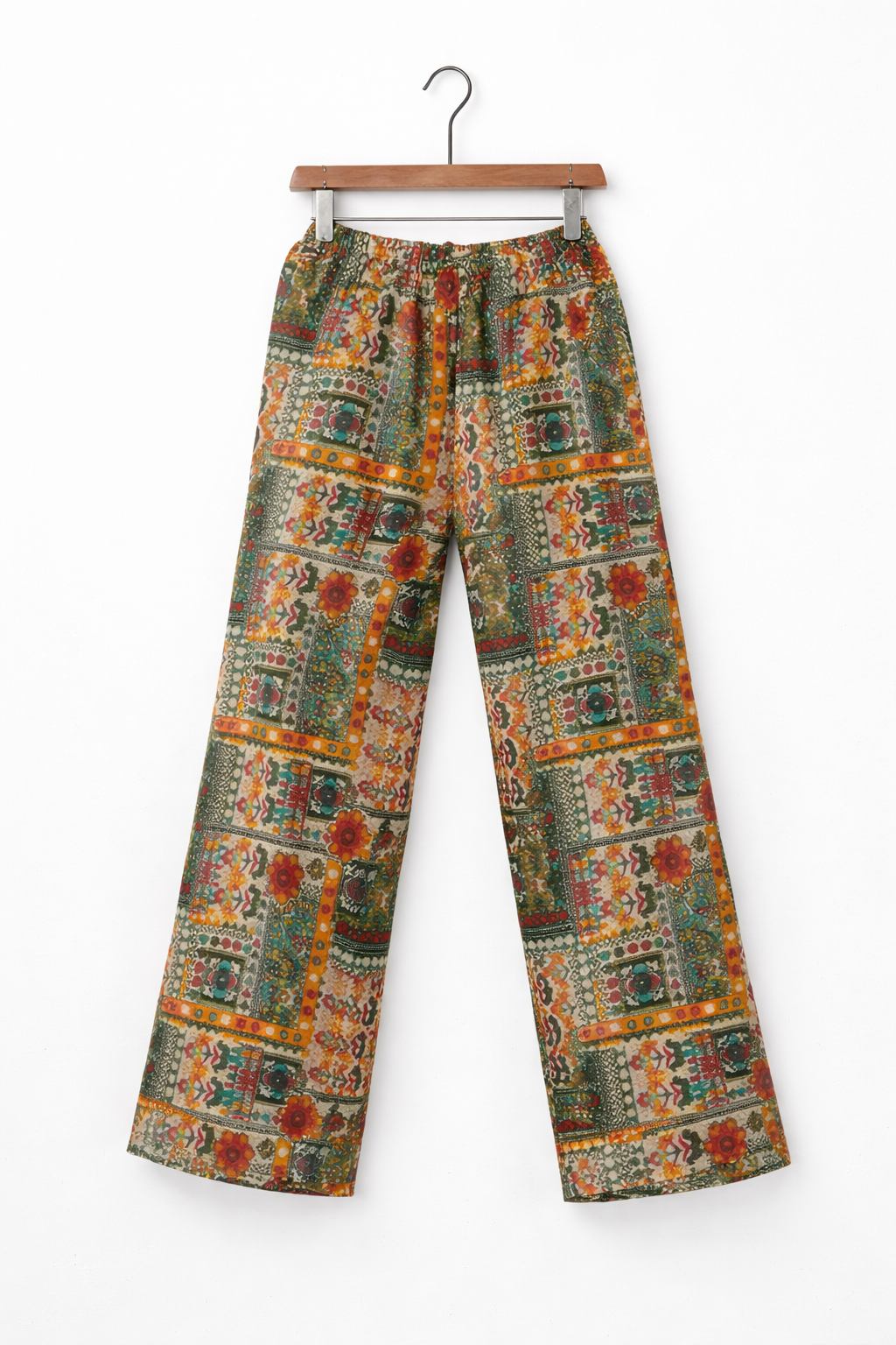Women’s Multicolour Printed Straight-Fit Trousers (Olive green)