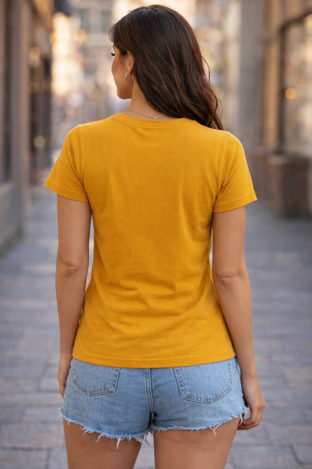 Mustard Yellow Crew Neck Cotton T-Shirt for Women (Everyday Casual Essential)