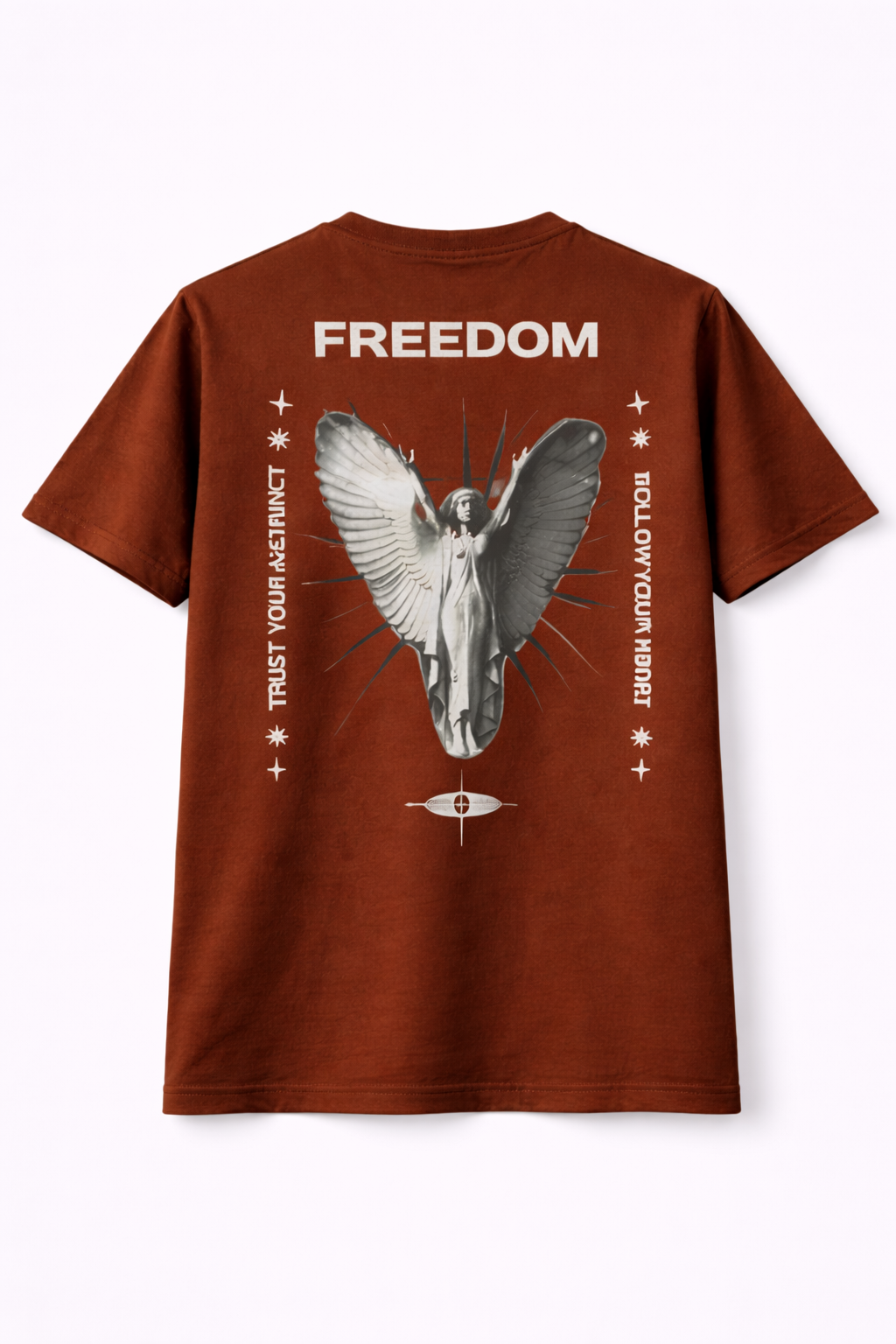 Men’s Brown Freedom Angel Graphic Printed Oversized T-Shirt
