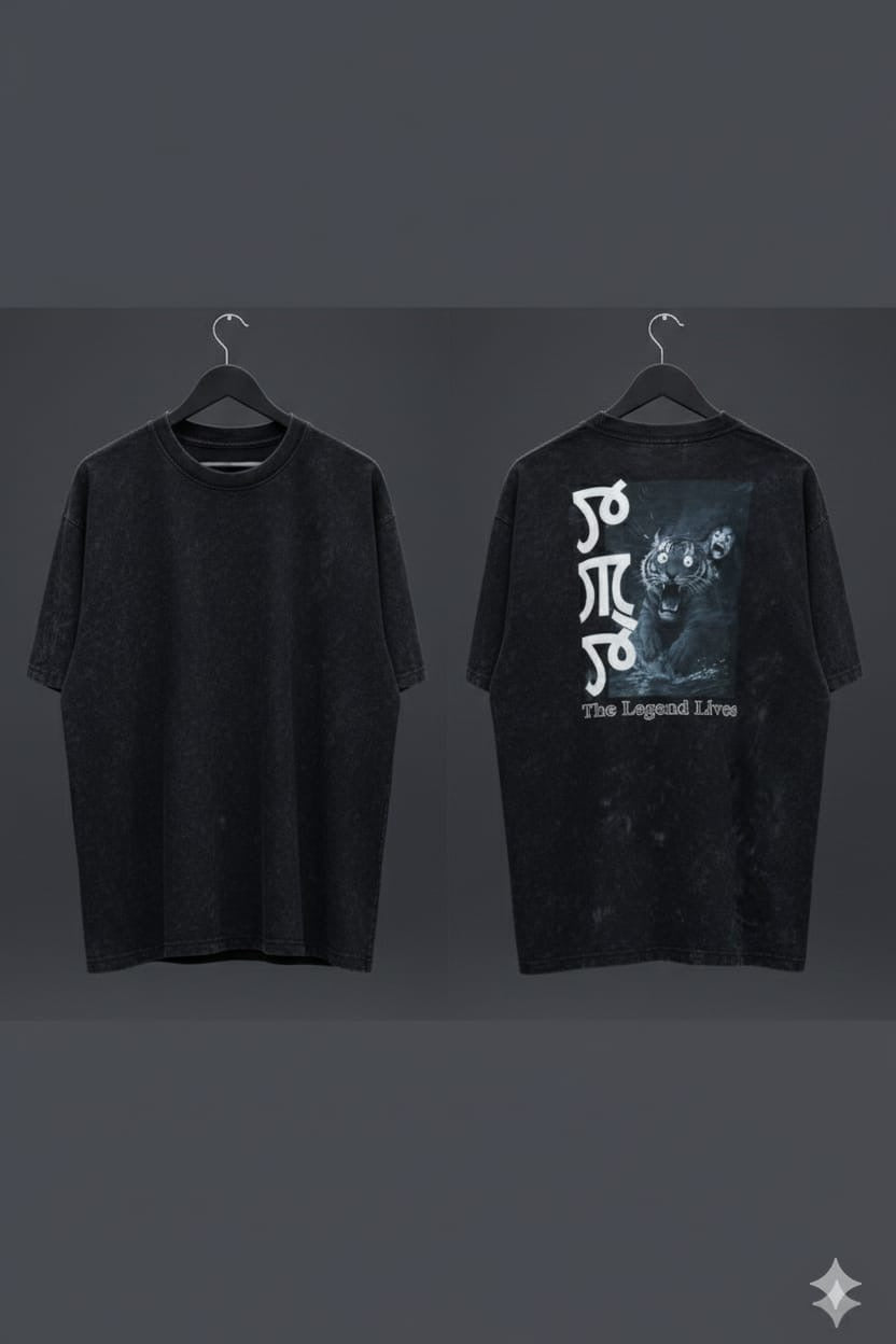 Men’s Black Acid Wash Oversized Graphic T-Shirt – The Legend Lives