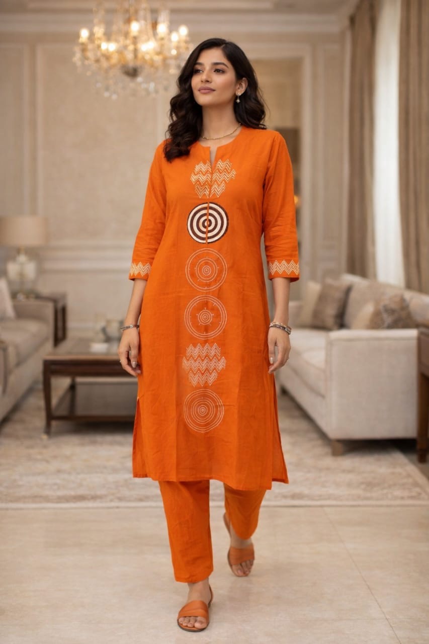 Rust Aura Handcrafted Kurta Set with Dupatta