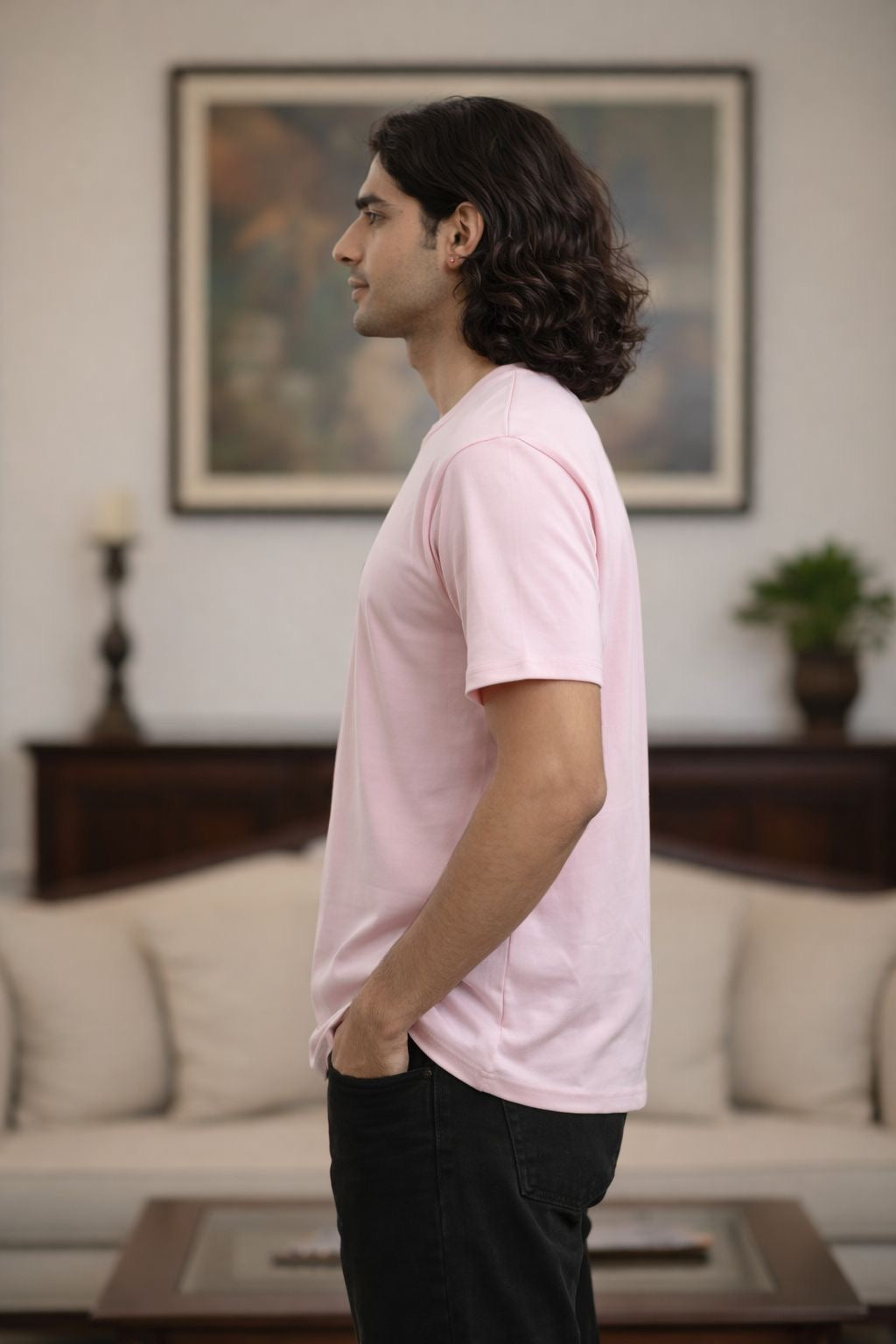 Light Pink Solid Crew Neck T-Shirt