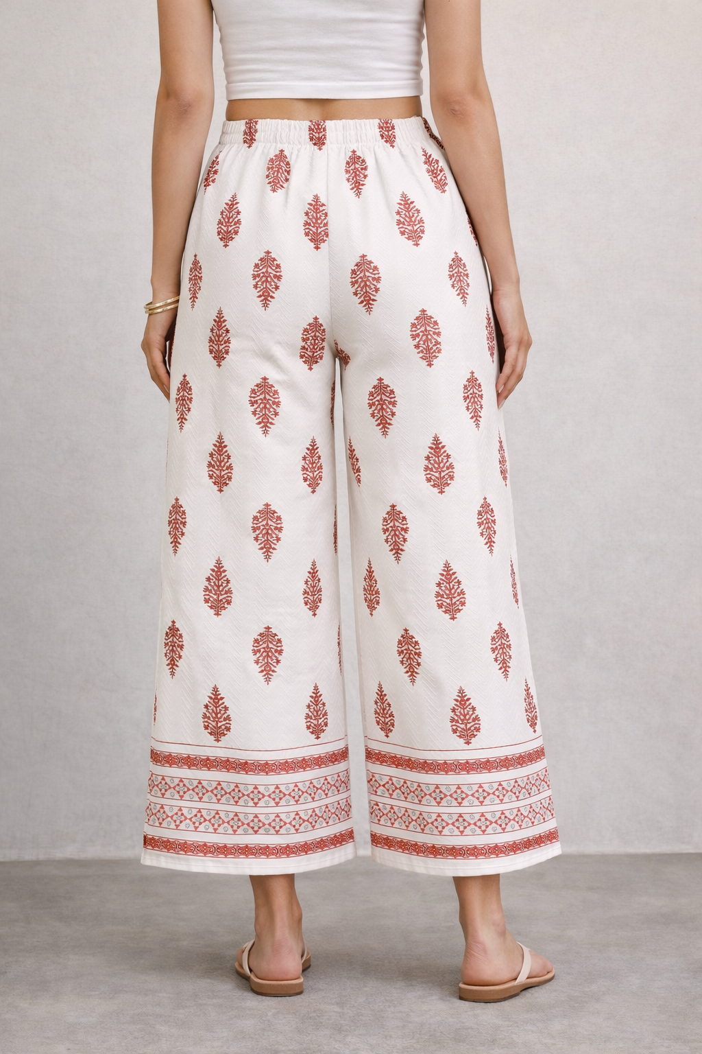 Women’s Rust Ethnic Printed Straight-Fit Casual Trousers