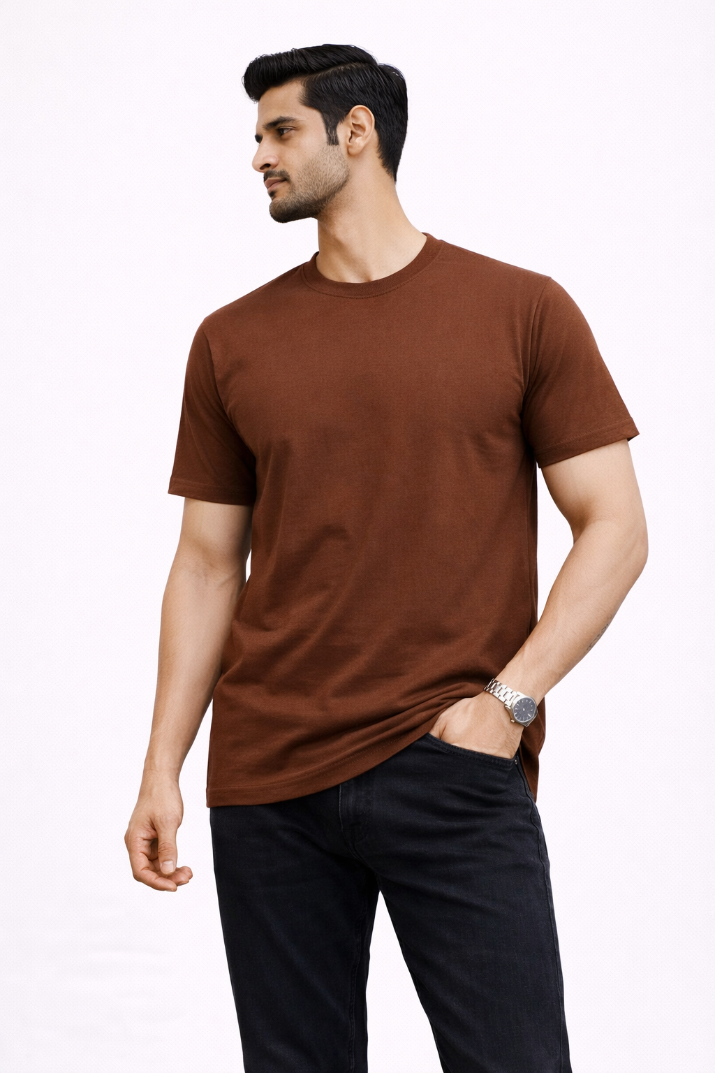 “Listen” Headphone Neon-Line Graphic T-Shirt – (Brown)