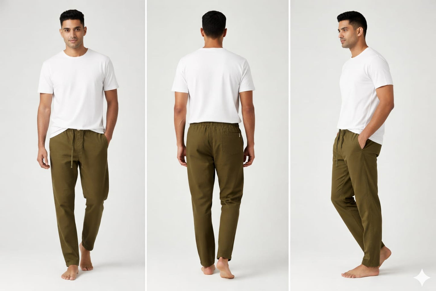 Men’s Olive Green Linen Blend Elastic Waist Pants