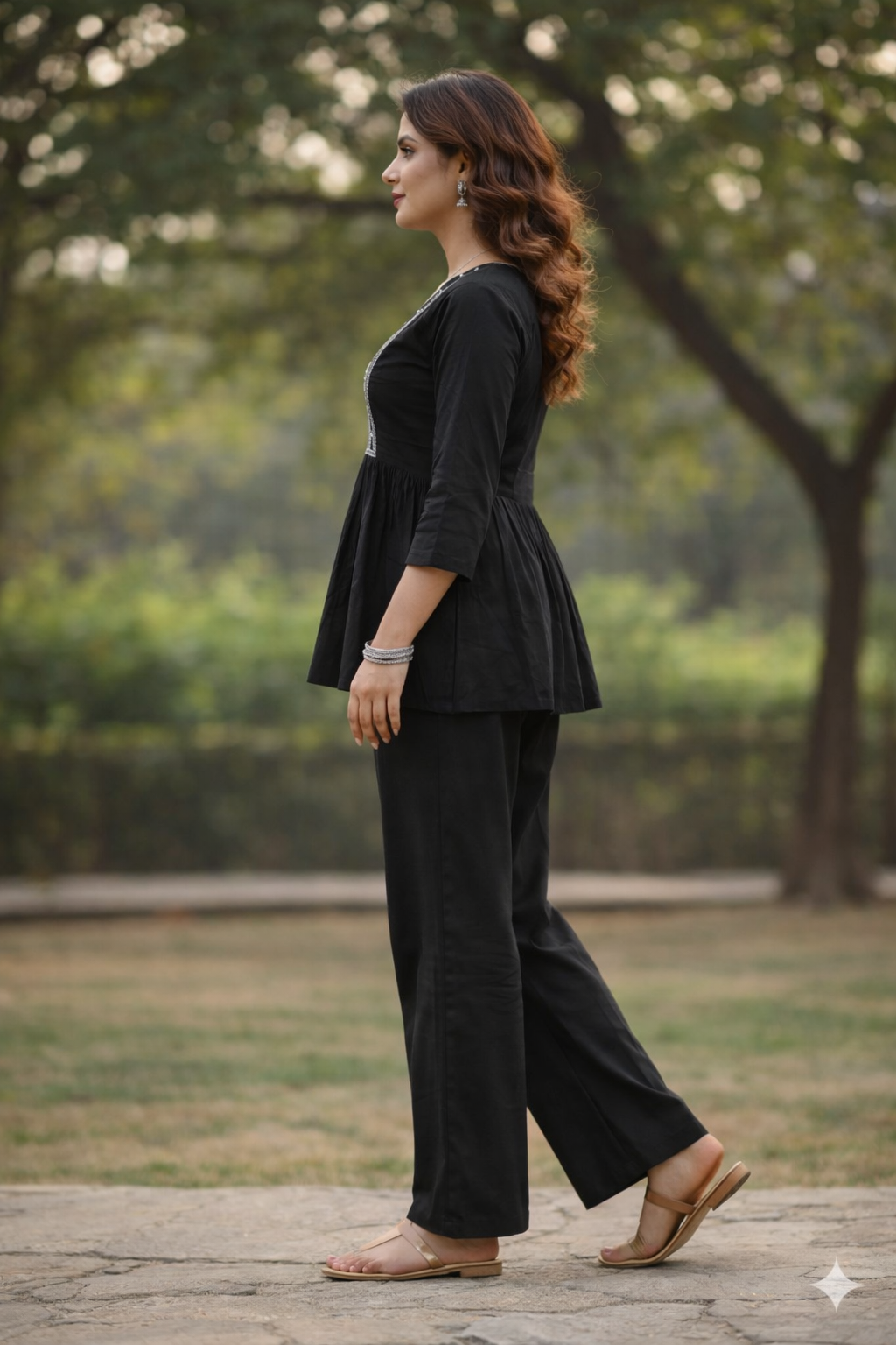 Midnight Bloom Embroidered Cotton Co-ord Set