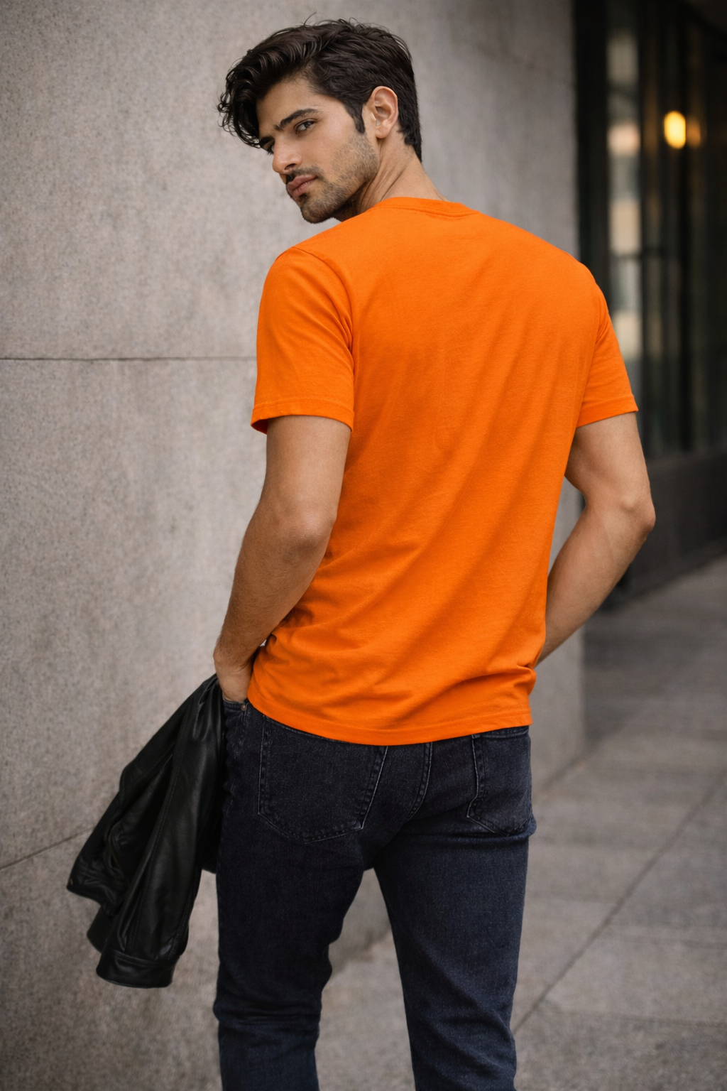 Men’s Orange “Stay Positive” Graphic Printed Cotton T-Shirt