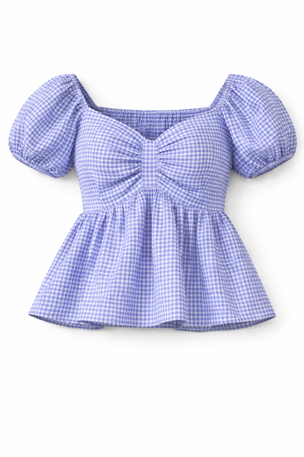 Women Blue Gingham Peplum Top