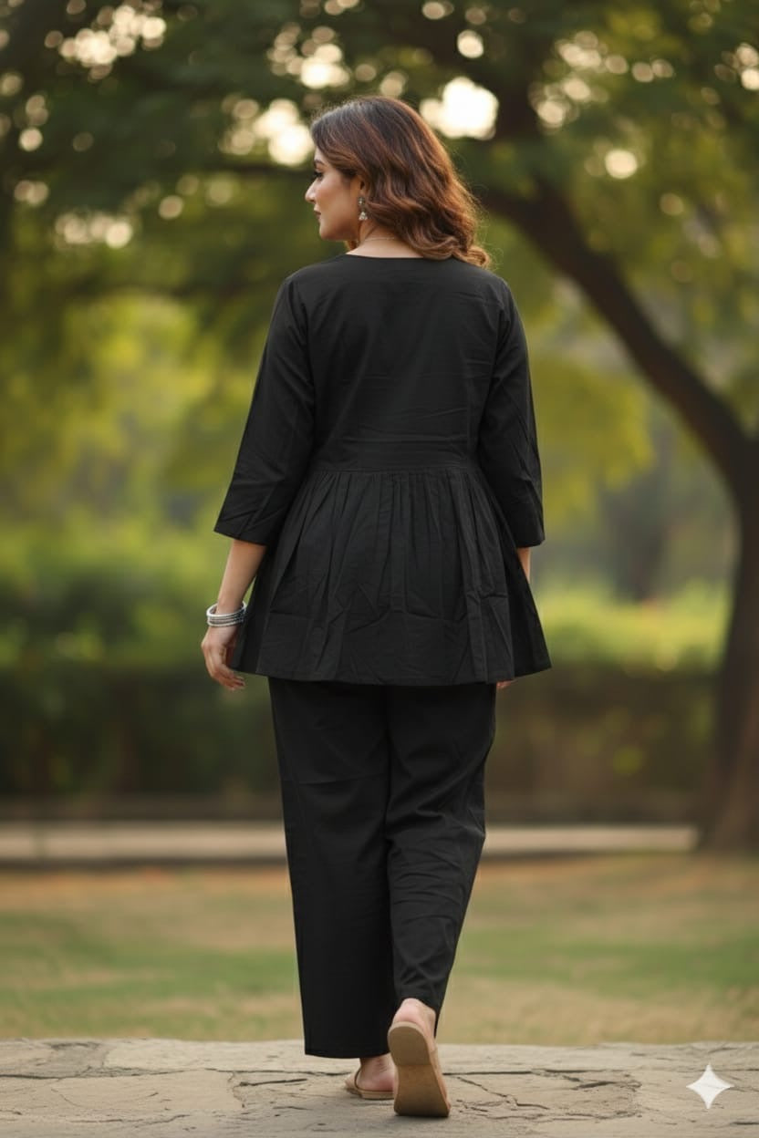 Midnight Bloom Embroidered Cotton Co-ord Set