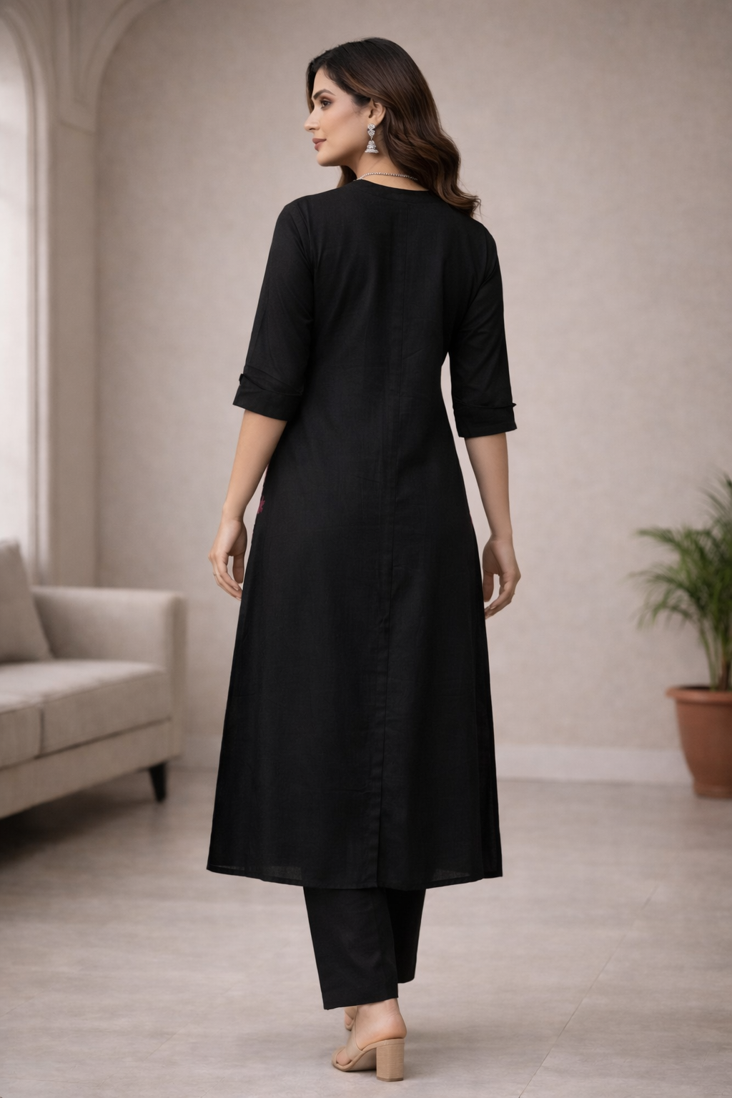 Classic Black Cotton Kurta Pant Set for Women