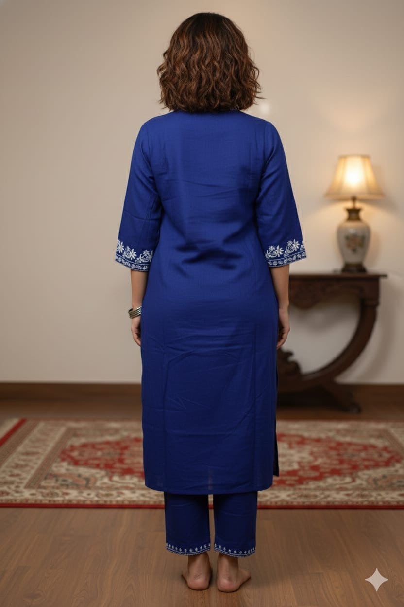 Elegant Royal Blue Cotton Kurta Pant Set for Women
