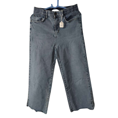 Washed Grey Wide-Leg Raw Hem Jeans