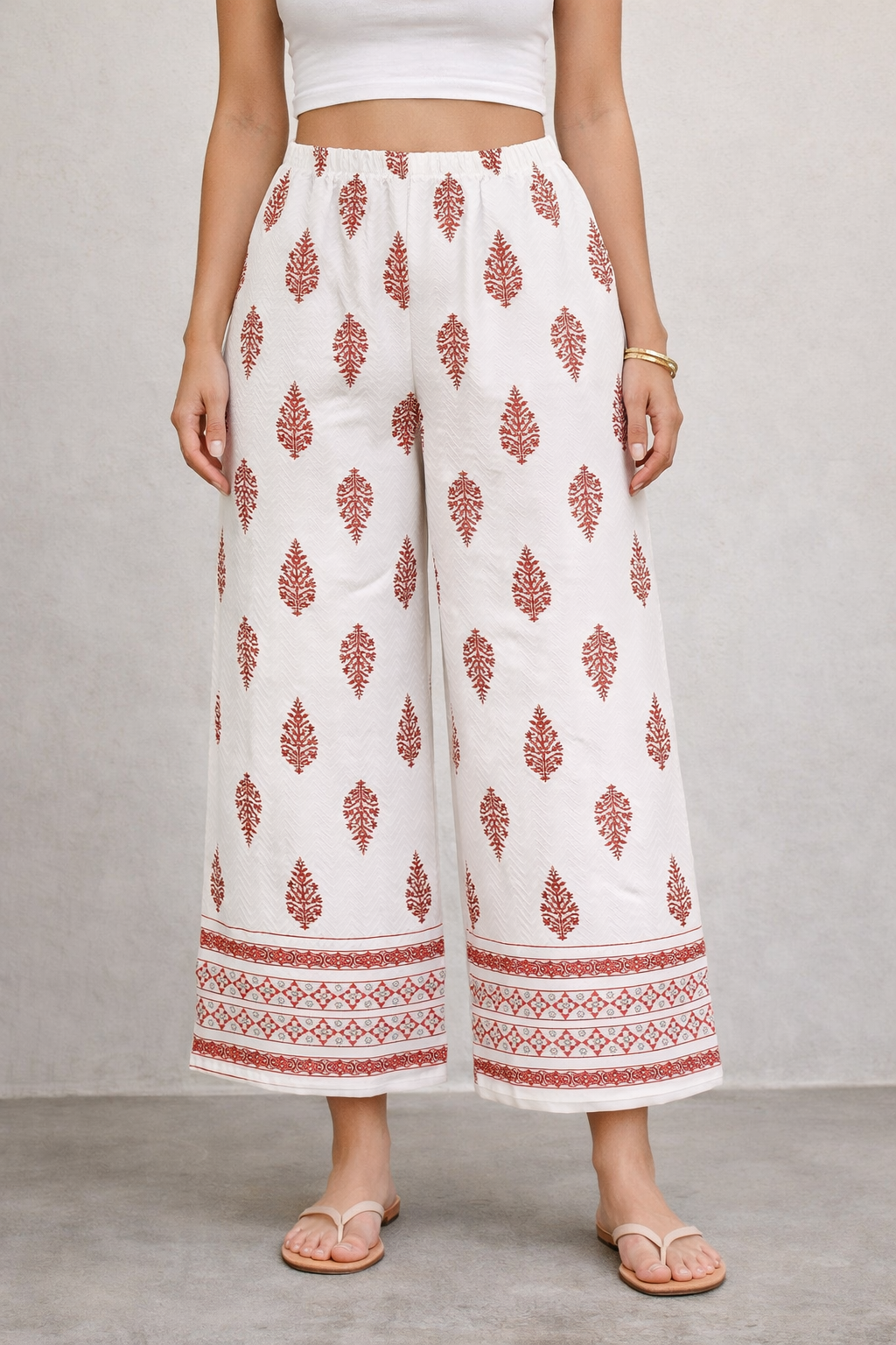 Women’s Rust Ethnic Printed Straight-Fit Casual Trousers
