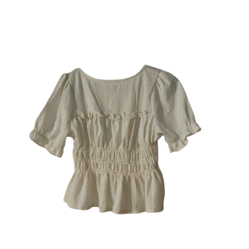 Cream Puff-Sleeve Smocked Peplum Top