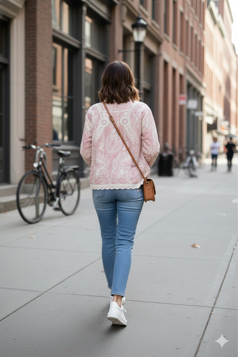 Blush Pink Floral Embroidered Cotton Jacket Top