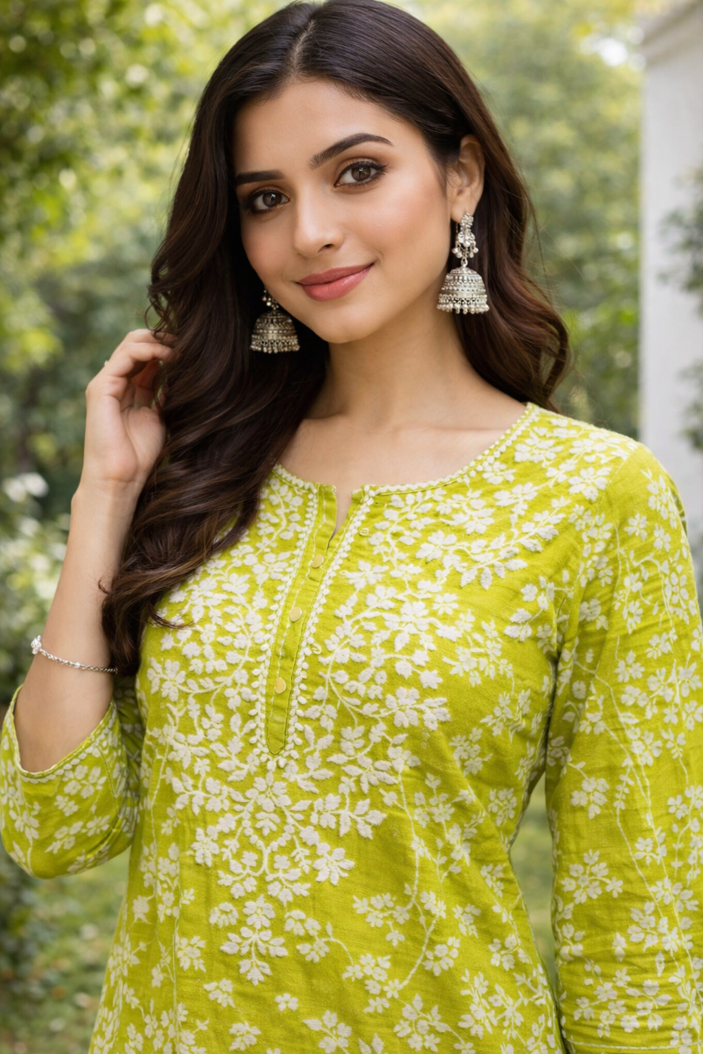 Lime Green Bloom Chikankari Kurta Set