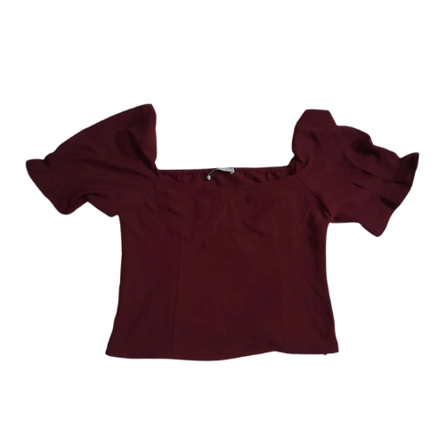 Burgundy Puff-Sleeve Square Neck Top