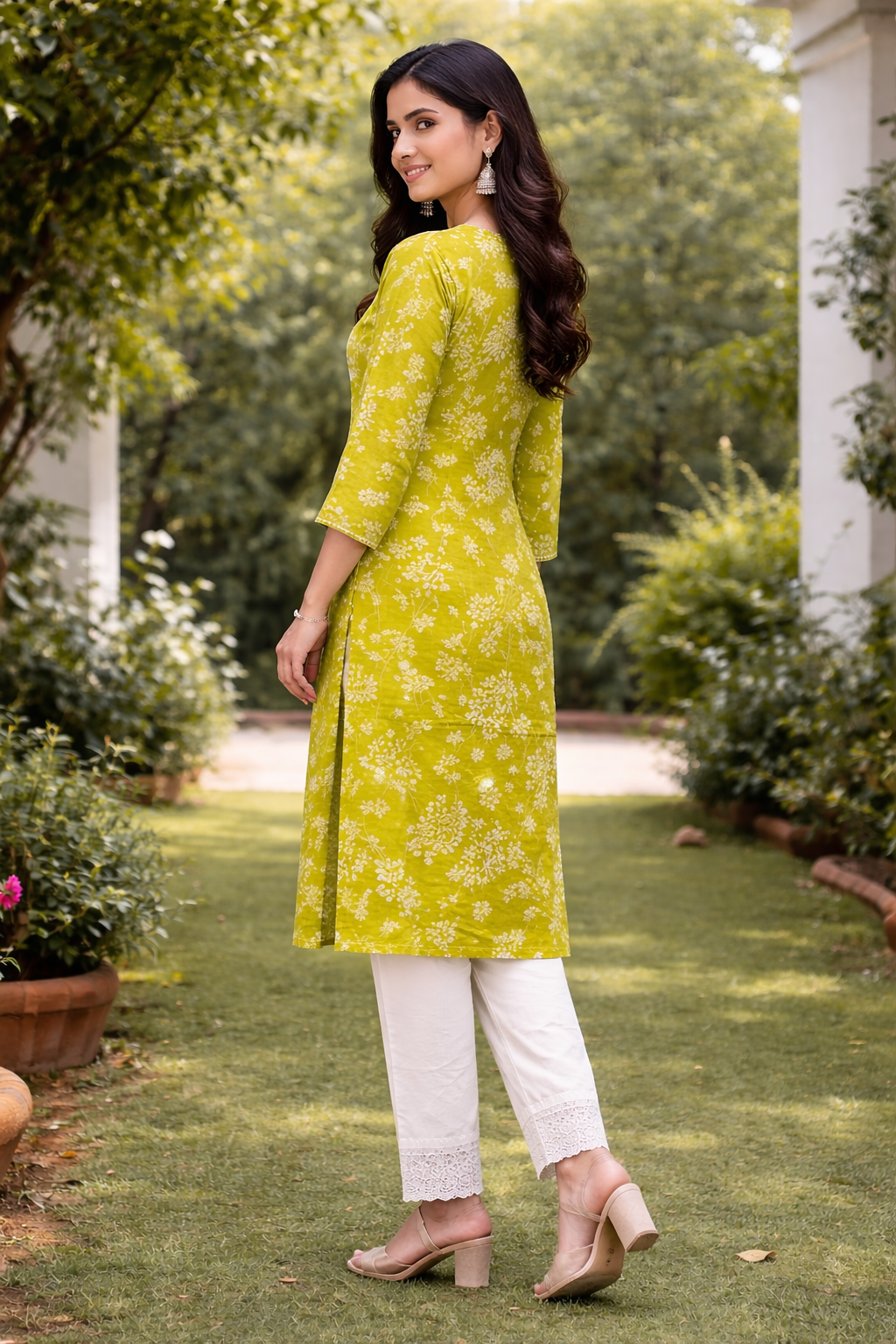 Lime Green Bloom Chikankari Kurta Set