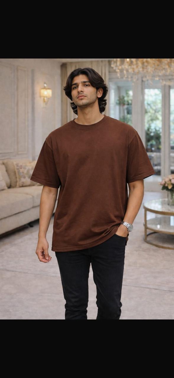 Men’s Brown “BELIEVE” Back Graphic Oversized Cotton T-Shirt
