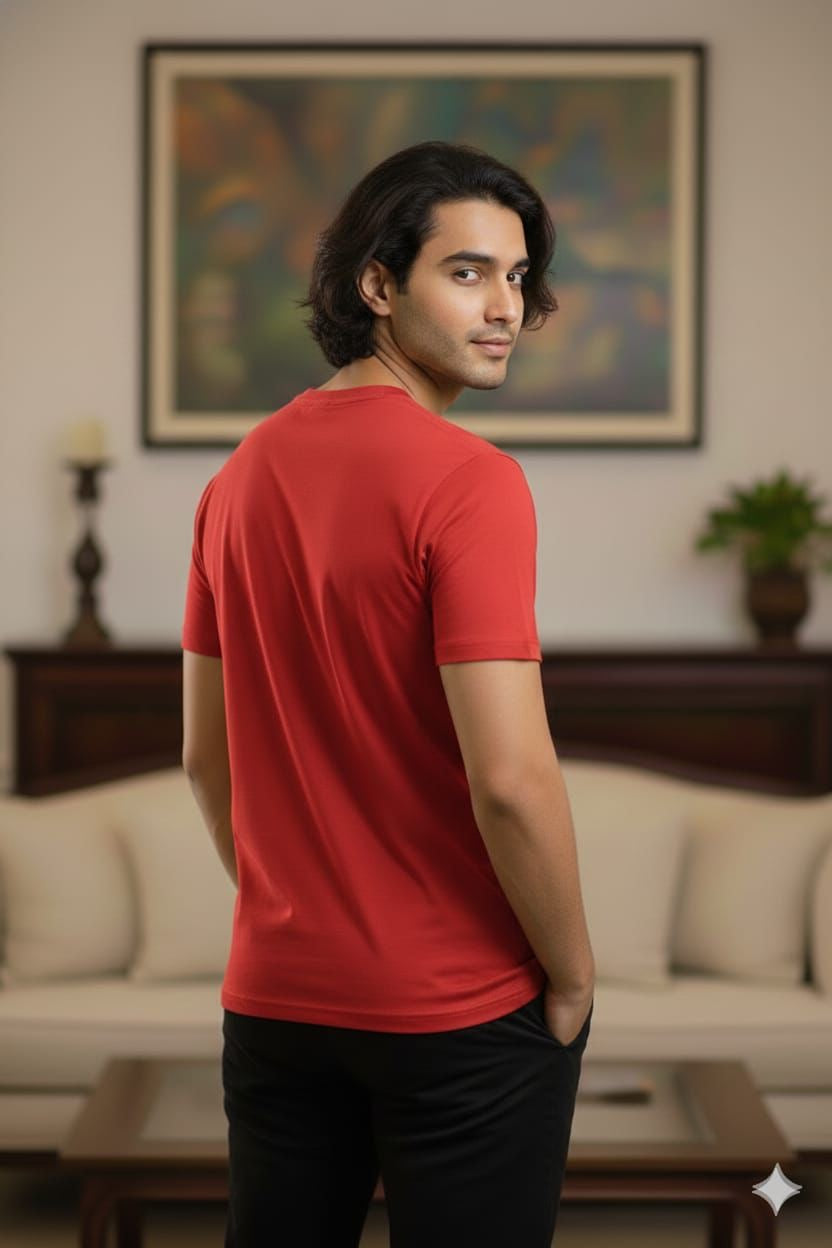 Red Solid Crew Neck T-Shirt