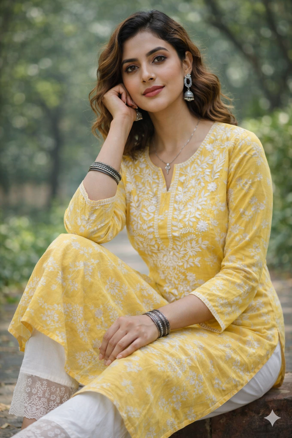 Sunshine Yellow Floral Chikankari Cotton Kurta Set