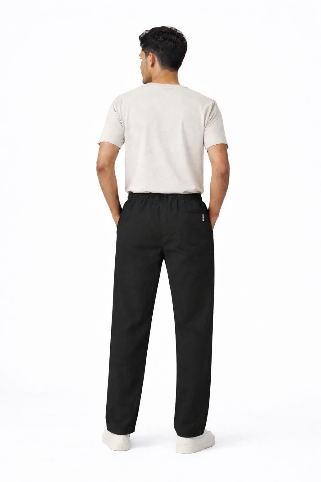 Men’s Linen Cotton Relaxed Fit Pants with Elastic Waist & Drawstring – Black