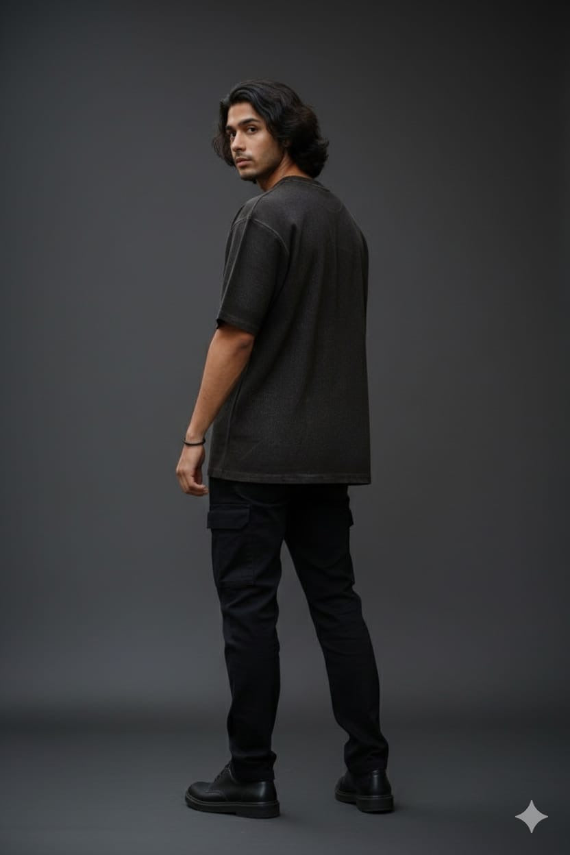 Men’s Charcoal Black Acid Wash Oversized Graphic T-Shirt