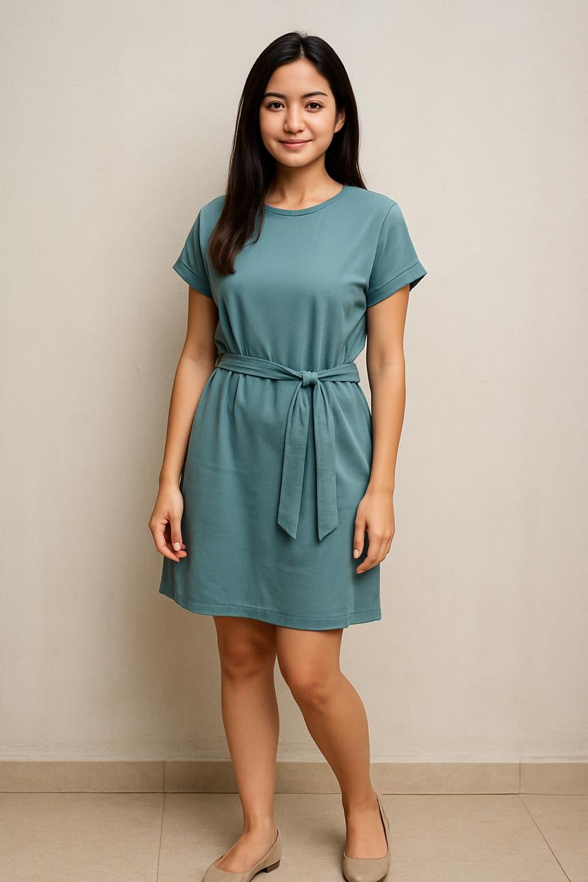 Seafoam Green Tie-Waist Shift Dress