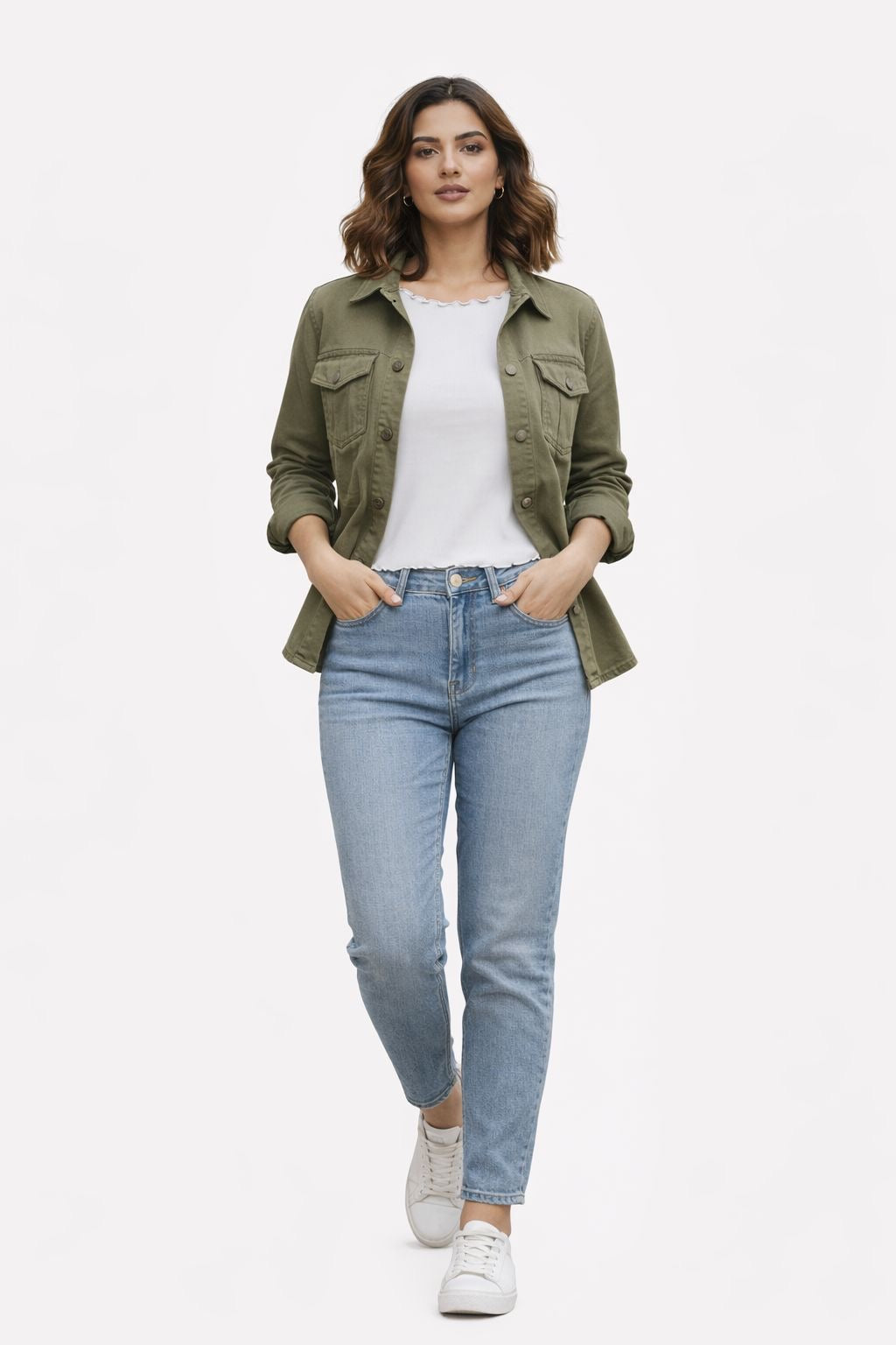 White Ribbed Fitted Top with Lettuce Hem