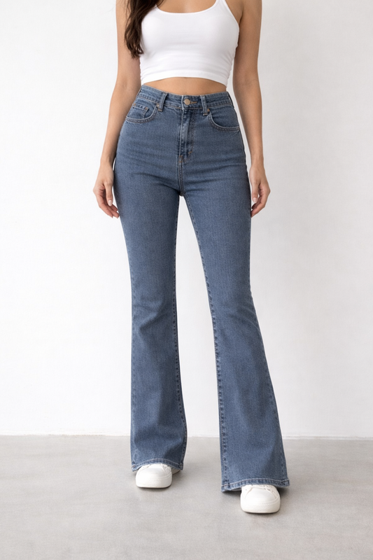 Women’s High-Waist Bootcut Denim Jeans – Charcoal Blue