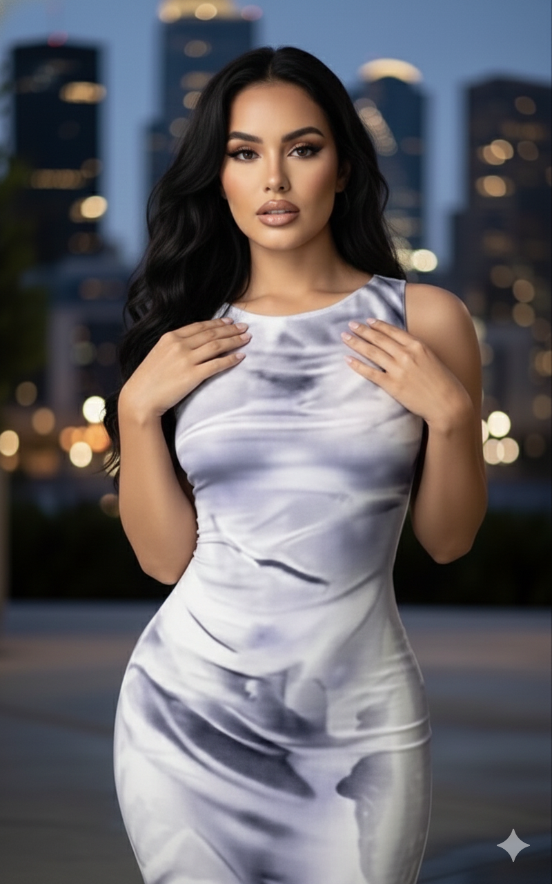 Silver Smoke Marble Bodycon Maxi Dress