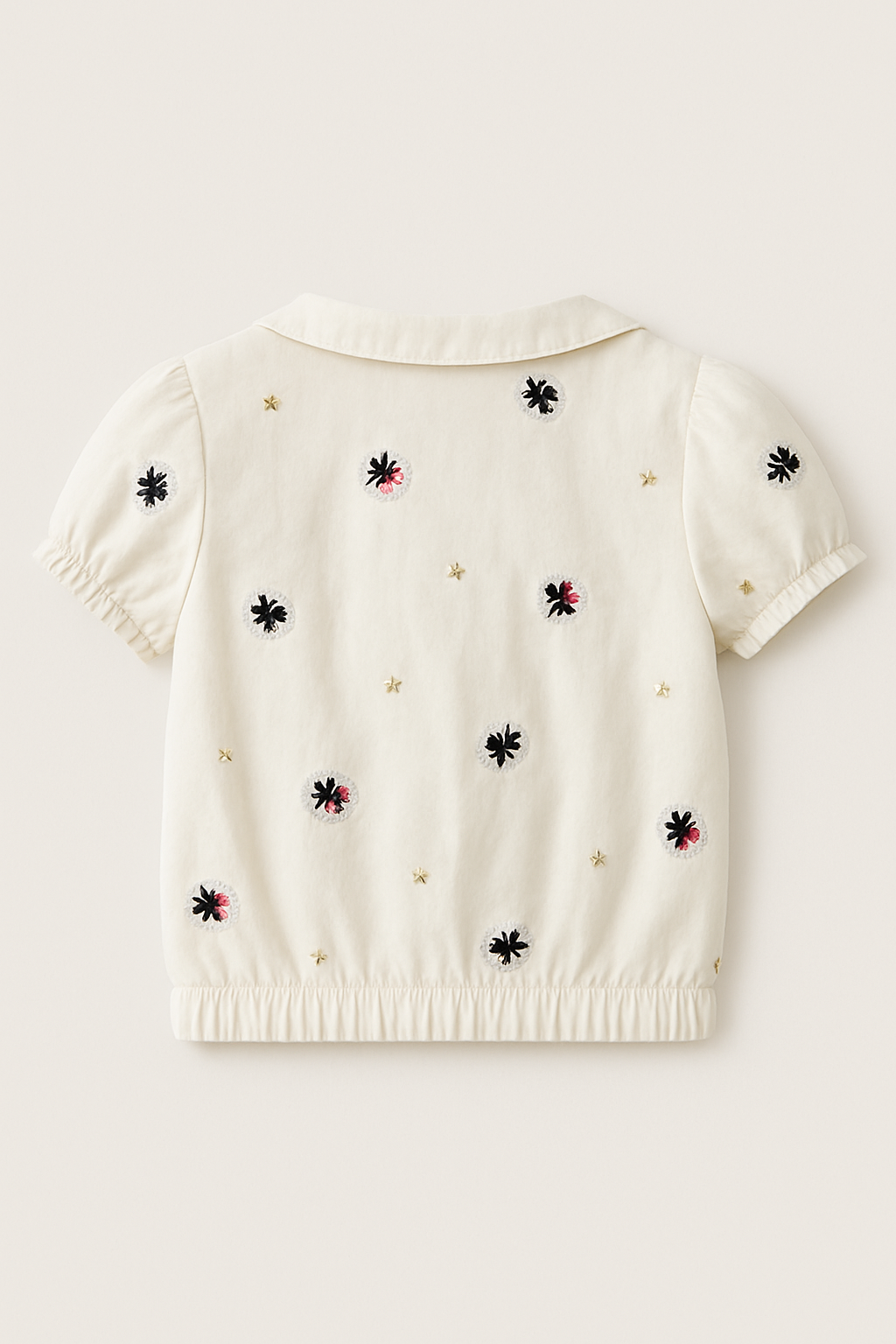 Embroidered Puff Sleeve Cotton Top