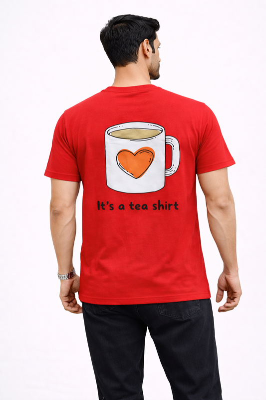 Tea Shirt Pun Graphic T-Shirt – Cute & Punny Back Print (Red)